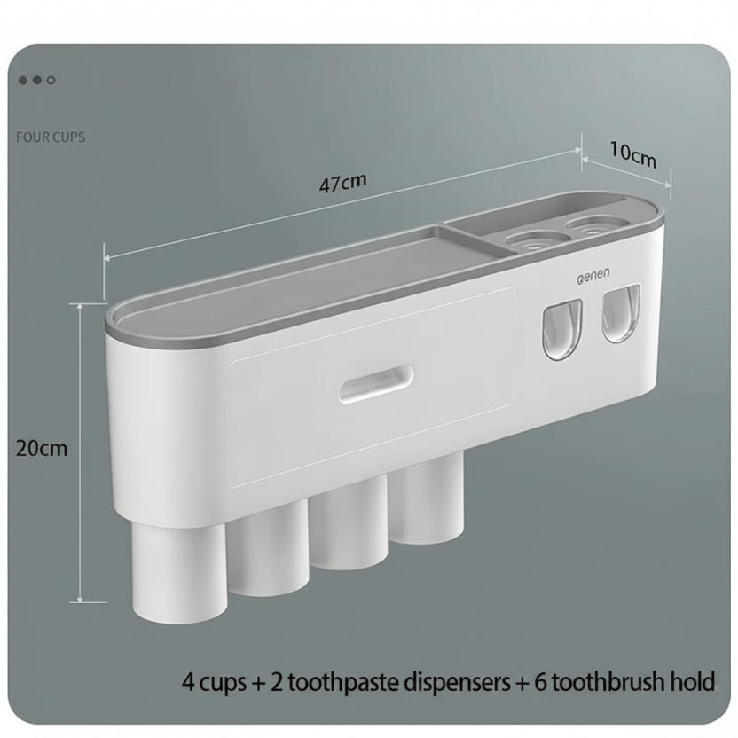 Magnetic Toothbrush Holder & Toothpaste Dispenser Set | Wall Mounted, Waterproof