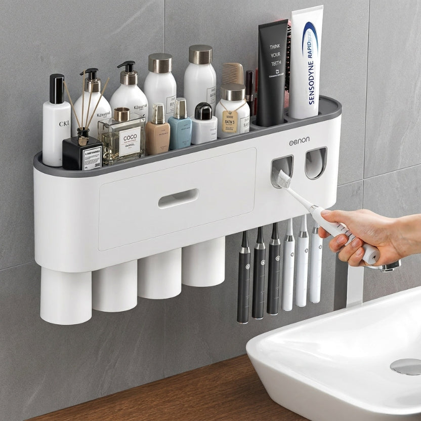 Magnetic Toothbrush Holder & Toothpaste Dispenser Set | Wall Mounted, Waterproof