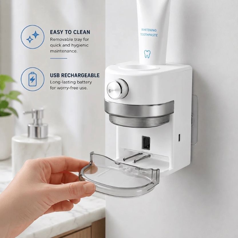 Automatic Toothpaste Dispenser | Wall Mounted, USB Rechargeable, Adjustable Volume